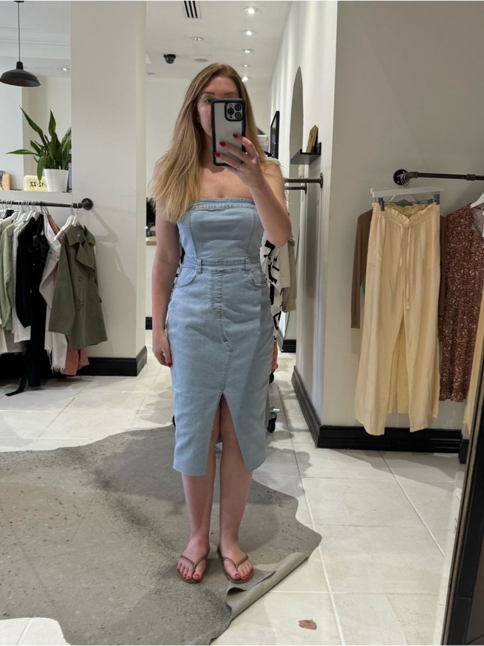 London - Strapless Light Blue Denim Midi Dress - S